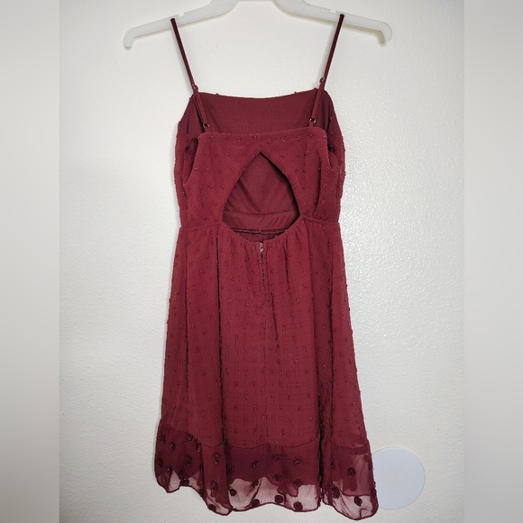 Emerald Sundae Burgundy Glitter Polka Dots Mini Dress with Spaghetti Straps Sz S - Picture 9 of 11